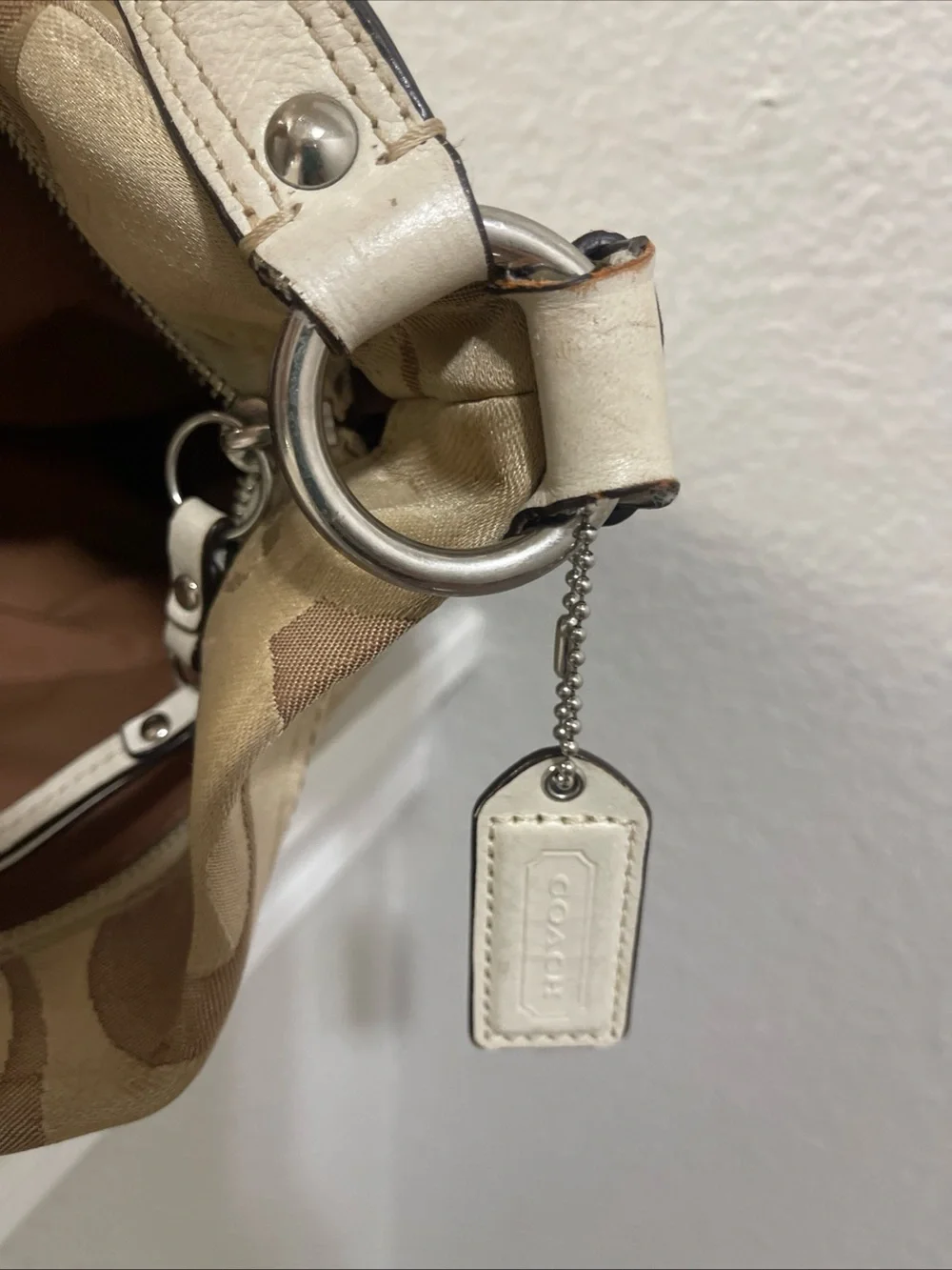 Y2K Coach Carly Hobo Beige Signature Canvas and Leather shoulder bag 11960